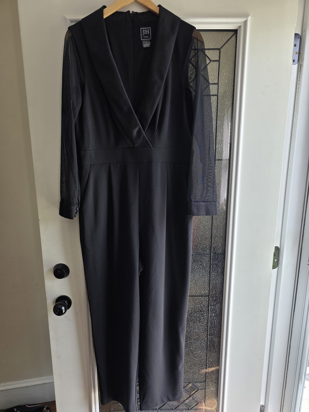 Jessica Howard JH Evenings Black Jumpsuit Sheer Mesh Long Sleeve